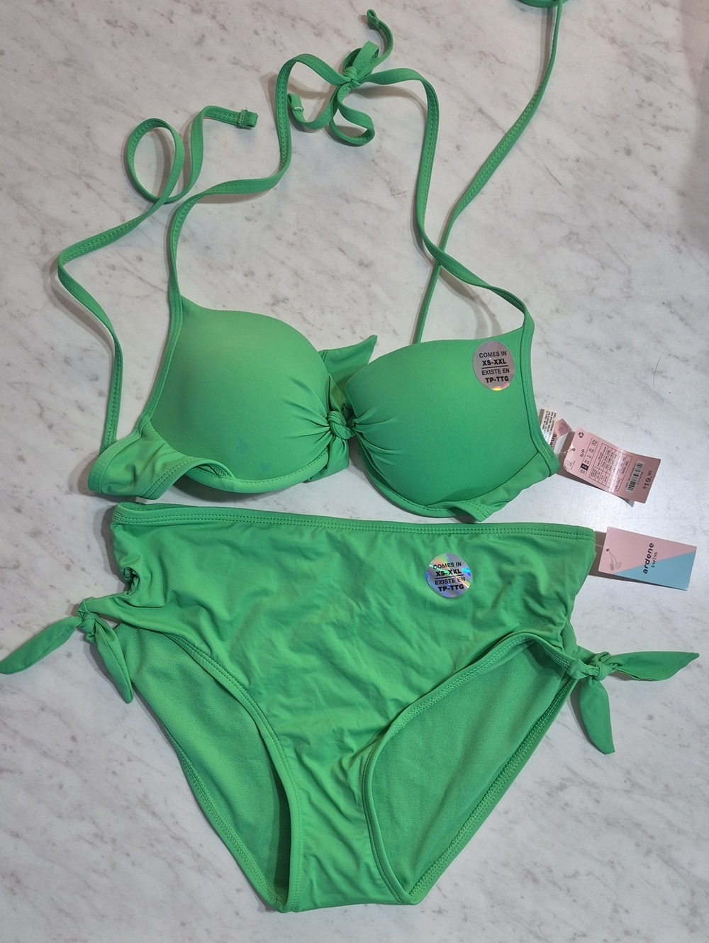 Green Women's Tie-Side Bikini Set - Padded Top and Classic Bottom